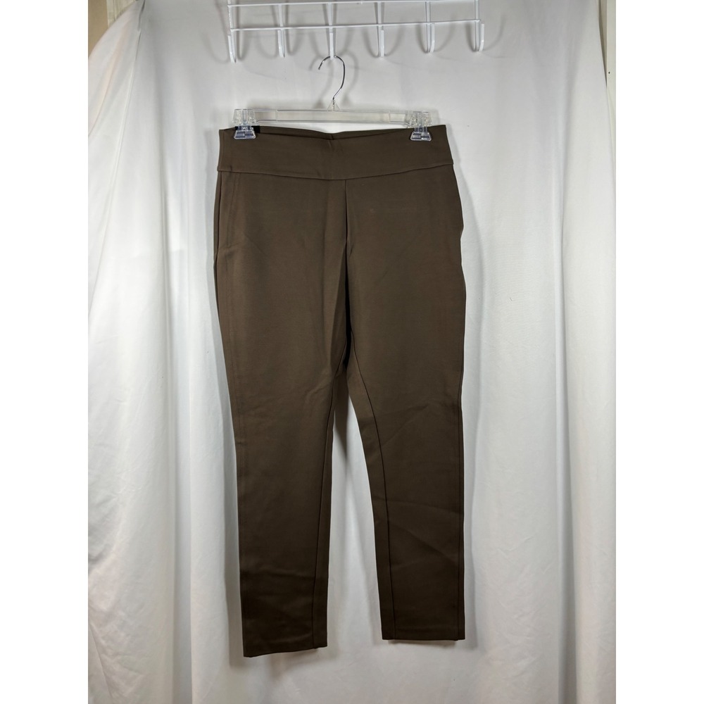 Express Womens Brown High Waisted Pull On Ponte Knit Slim Leg Pants Size L NEW